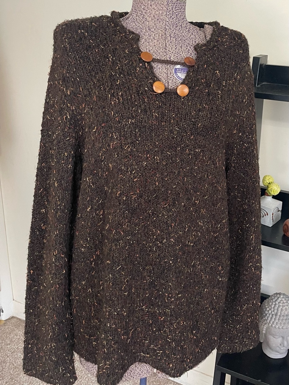 Christopher & Banks Brown Tweed Turtleneck Sweater with Button Detail